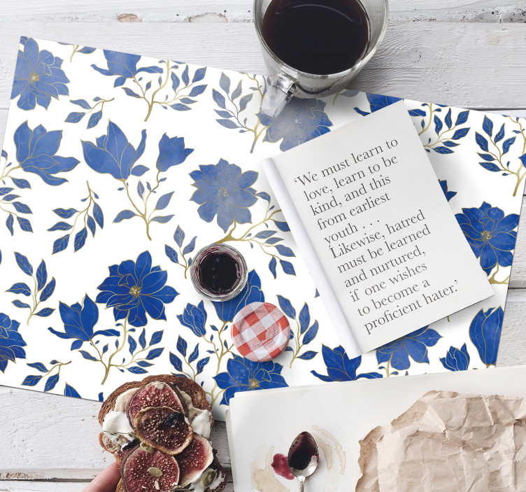 Originele placemat bloemig blauw patroon - TenStickers