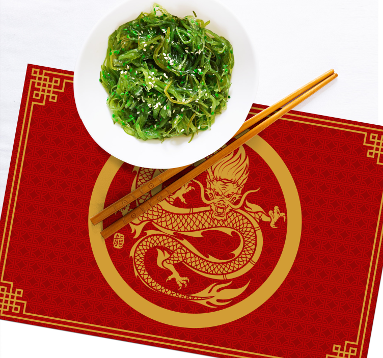Originele placemat dragon gouden cirkel - TenStickers