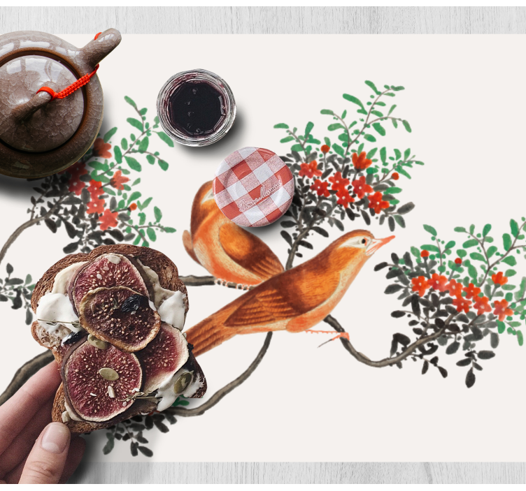 Originele placemat elegante vogels en bessen - TenStickers