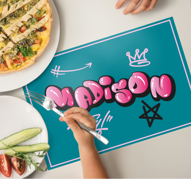 Originele placemat gepersonaliseerd met naam ontwerp - TenStickers