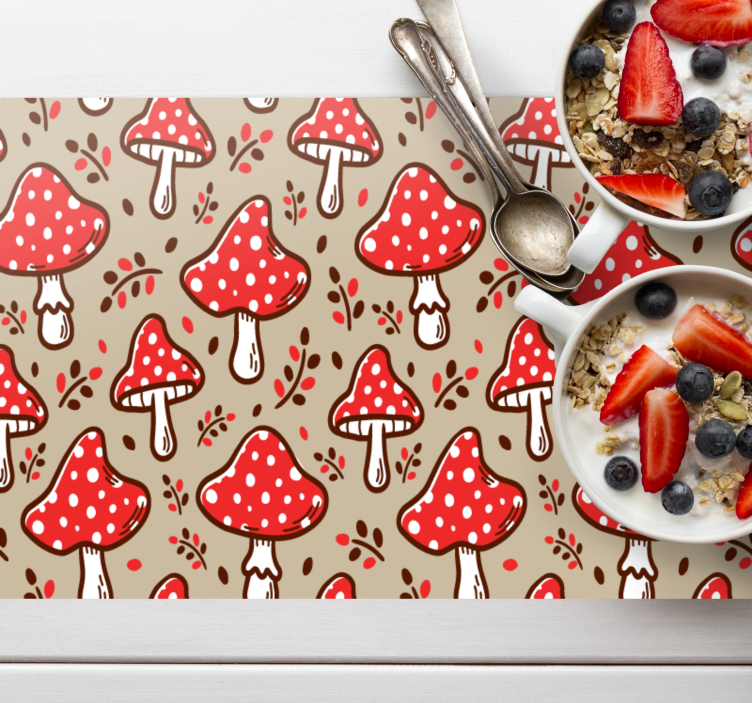 Originele placemat rode stippen paddenstoelen - TenStickers