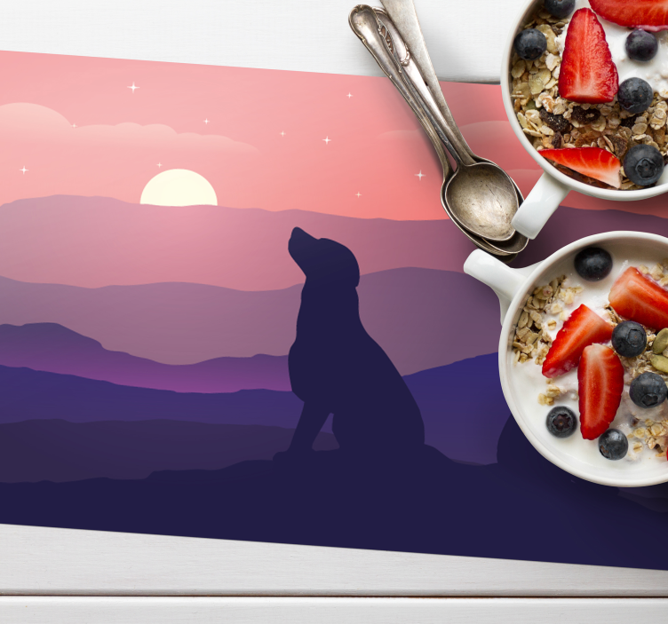 Originele placemat silhouet honden zonsondergang - TenStickers