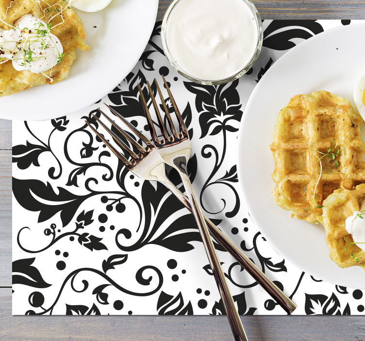 Placemat bloemenpatroon zwart - TenStickers