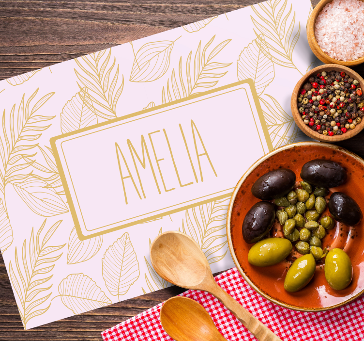 Placemat met naam bladerenpatroon gepersonaliseerd - TenStickers