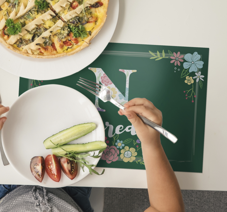 Placemat met naam bloemen initiaal ontwerp - TenStickers