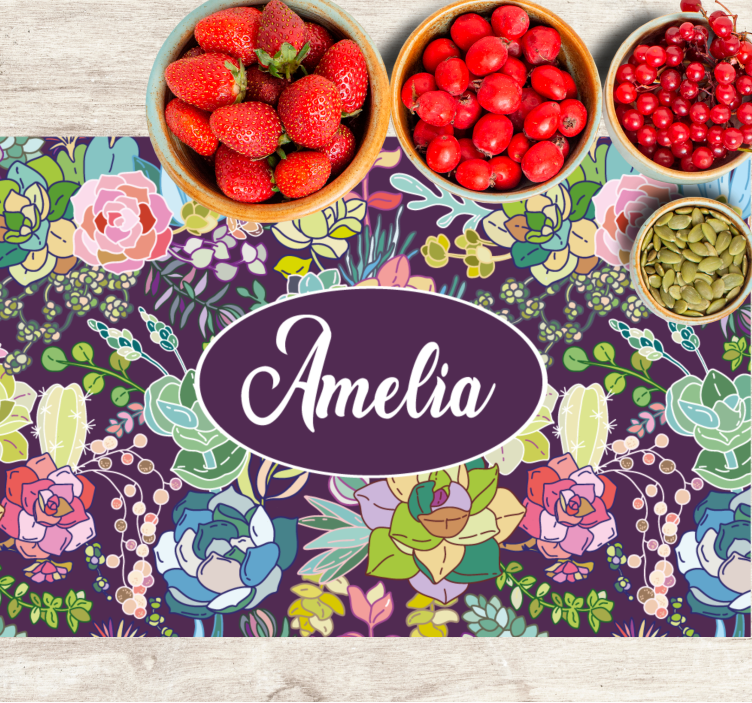 Placemat met naam floraal gepersonaliseerd kunstwerk - TenStickers