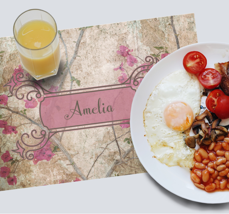 Placemat met naam gepersonaliseerde botanische samenstelling - TenStickers