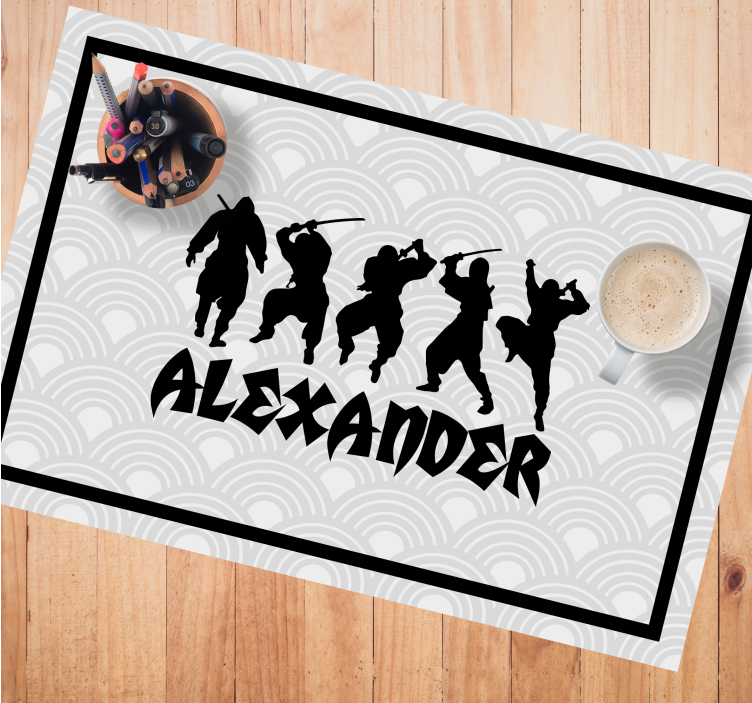 Placemat met naam ninja warrior silhouetten - TenStickers