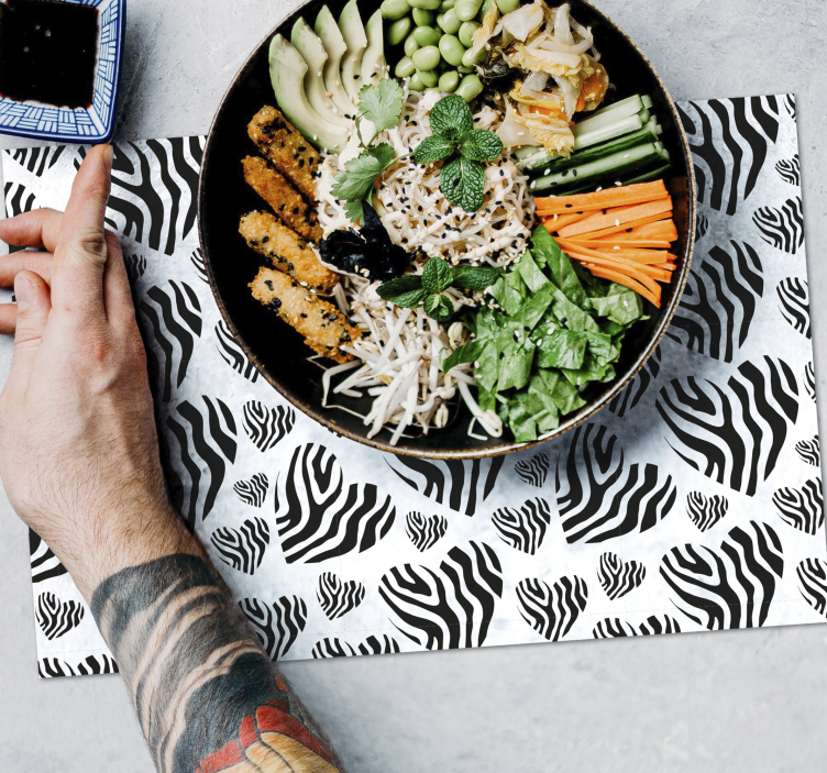 Placemat zebra hartpatroon - TenStickers