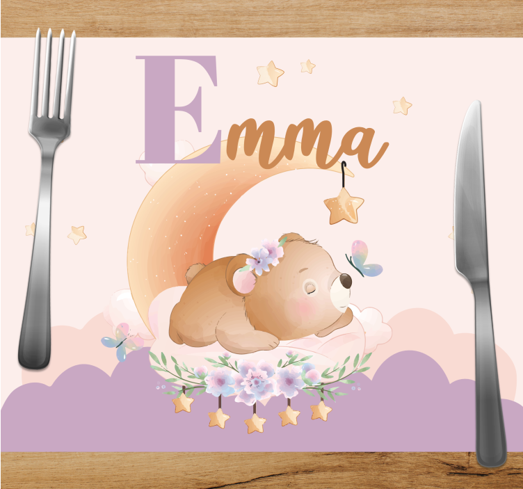 Kinder placemat Schattige dieren beer met naam - TenStickers