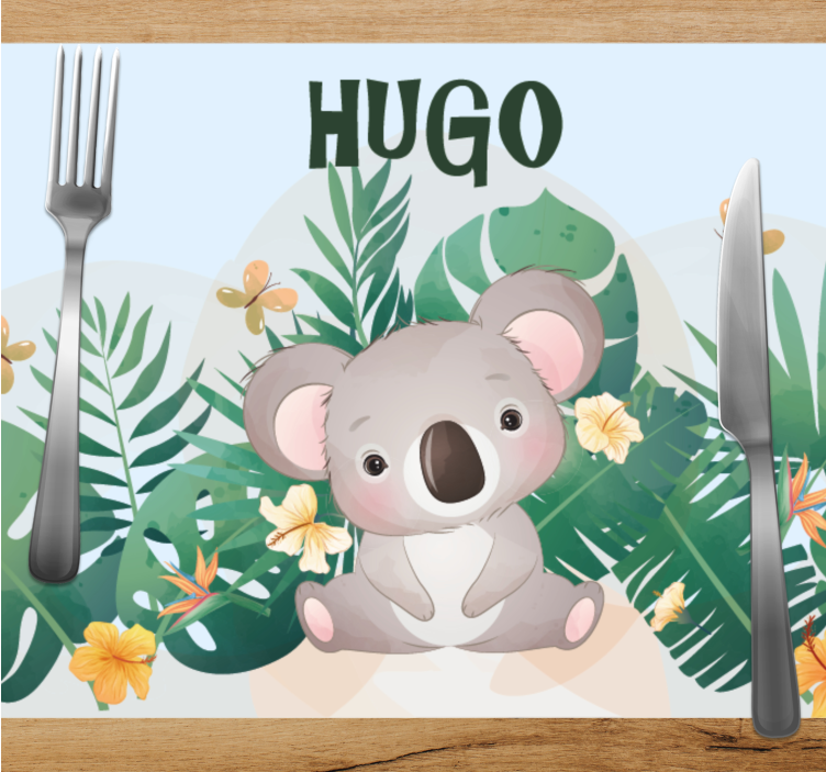 Kinder placemat Schattige koala voor jongen met naam - TenStickers