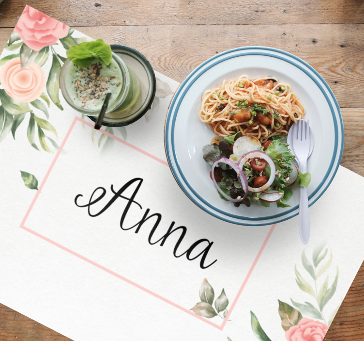 Placemat met naam Sier mooie bloemen - TenStickers