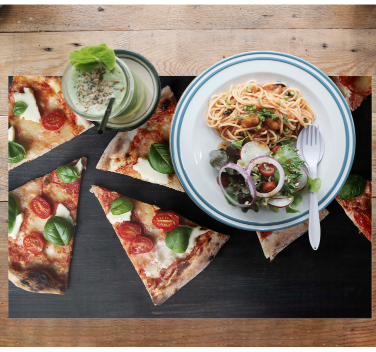 Restaurant placemats gesneden pizza arrangement - TenStickers