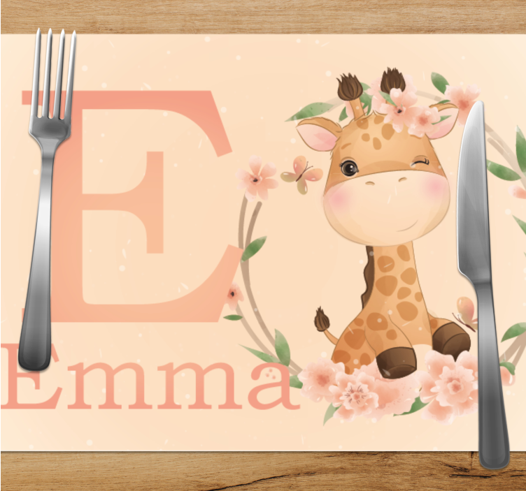 Kinder placemat Schattige giraf voor meisje met naam - TenStickers