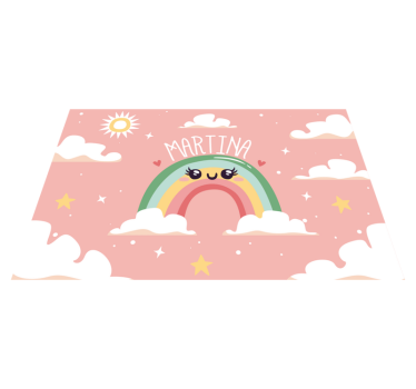 Placemat voor huis Mooie regenboog met wolken met naam - TenStickers