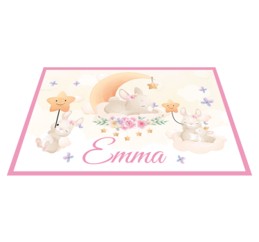 Placemat rond Schattige dieren konijntje met naam - TenStickers