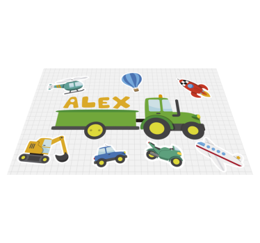 Verschillende cartoon voertuigen placemat naam - TenStickers