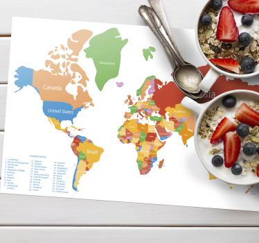 Originele placemats Kleurrijke wereldkaart - TenStickers