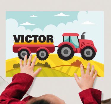 Placemat voor huis Kleurrijke tractor en naam - TenStickers