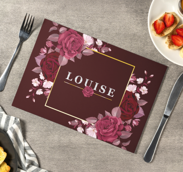 Klantgericht met rozennaam vinyl placemats - TenStickers