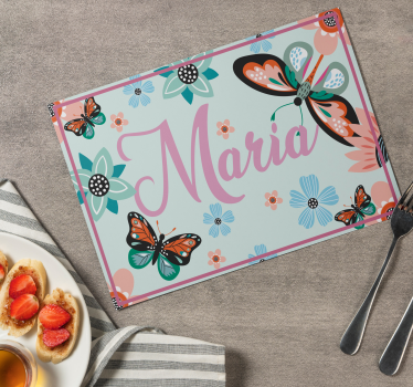 Bloem en vlinders met naam Rechthoekige placemat - TenStickers