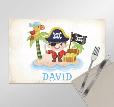 Cartoon piraten placemat met aanpasbare naam - TenStickers
