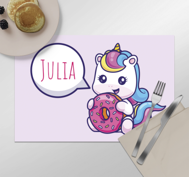 Eenhoorn placemat met donut en naam - TenStickers