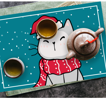 Kerstmis placemat vrolijke kat kerstman - TenStickers