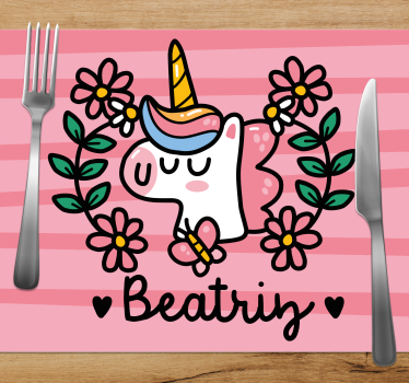 Kinder placemat dromerige eenhoorn met bloemen - TenStickers