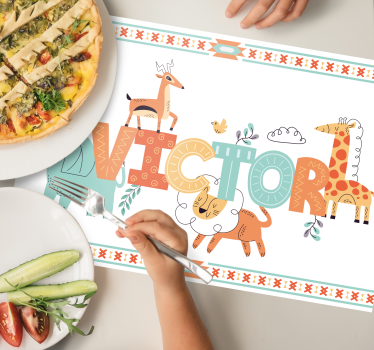 Kinder placemat Jungle-kinderdieren met aanpasbare naam - TenStickers