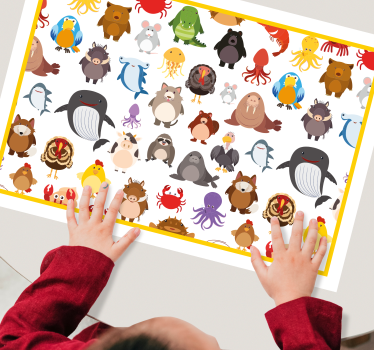 Kinder placemat kleurrijke dieren collectie - TenStickers