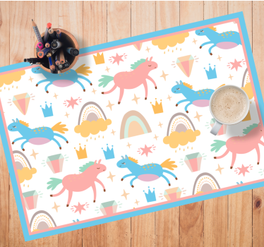Kinder placemat kleurrijke eenhoorns rennend - TenStickers