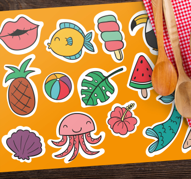Kinder placemat kleurrijke tropische elementen - TenStickers