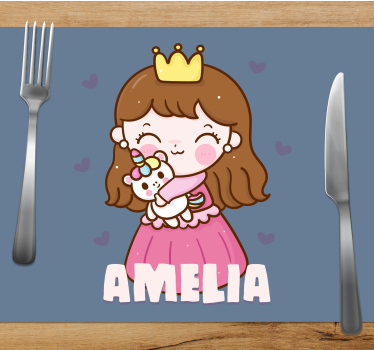 Kinder placemat schattige prinses met eenhoorn - TenStickers