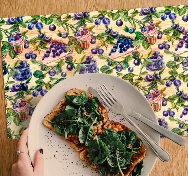 Originele placemat blauwe bosbessen cupcake patroon - TenStickers