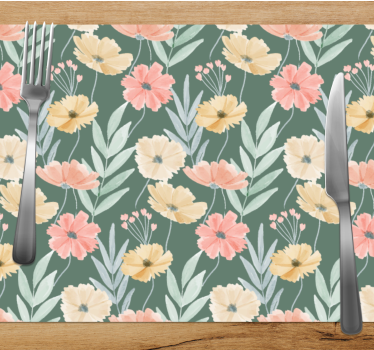Originele placemat met bloemenpatroon op groene achtergrond - TenStickers