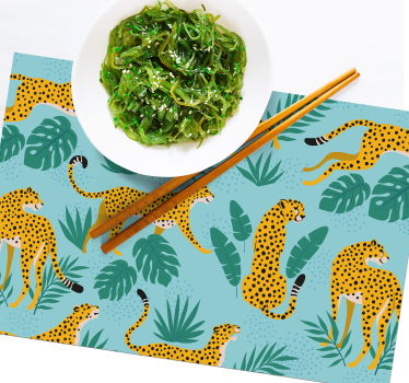 Originele placemat met luipaardpatronen en groene bladeren - TenStickers
