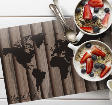 Placemat houten patroon met wereldkaart - TenStickers
