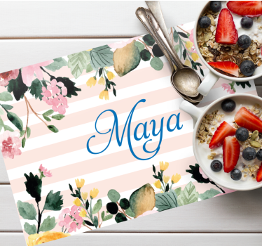 Placemat met naam bloemige persoonlijke naam - TenStickers