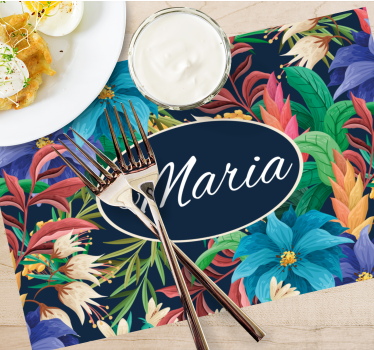 Placemat met naam bloemrijke gepersonaliseerde schaal - TenStickers