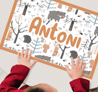 Placemat met naam Scandinavisch bos met dieren - TenStickers