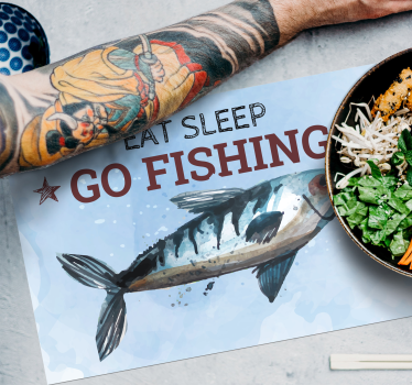 Placemat met tekst Eet slaap ga vissen - TenStickers