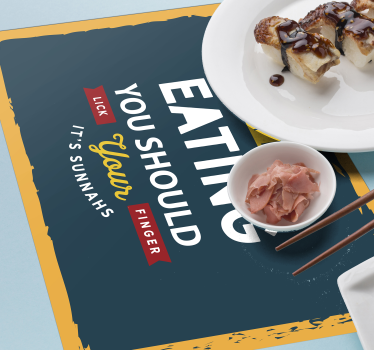 Placemat met tekst eten vingerlikken - TenStickers