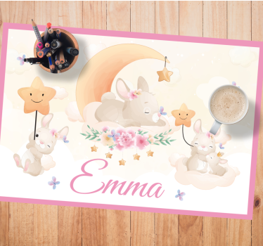 Placemat rond Schattige dieren konijntje met naam - TenStickers
