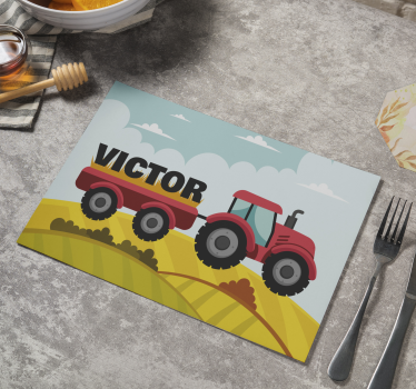 Placemat voor huis Kleurrijke tractor en naam - TenStickers