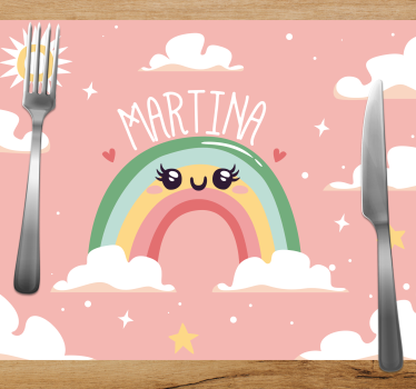 Placemat voor huis Mooie regenboog met wolken met naam - TenStickers