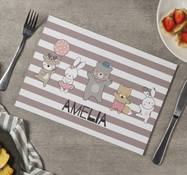 Rechthoekige placemats Dieren dansen met naam - TenStickers