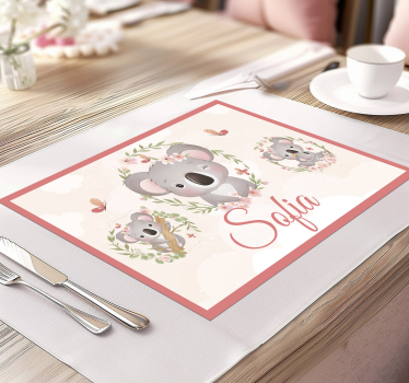 Schattige dieren koala met naam Kinder placemat - TenStickers