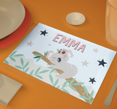 Rechthoekige placemats Schattige koala voor meisje met naam - TenStickers