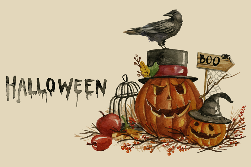 Halloween placemat feestelijke pompoenarrangement - TenStickers